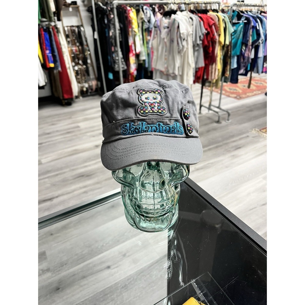Vintage Y2K Hot Topic Skelanimals Paperboy Newsboy Cadet Cap Hat SKELANIMALS